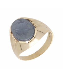 Pre-Owned 9ct Yellow Gold Oval Haematite Signet Ring