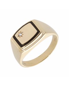 Pre-Owned 9ct Yellow Gold Onyx & Diamond Signet Ring