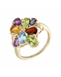Pre-Owned 9ct Yellow Gold Multi Gemstone Cluster Ring