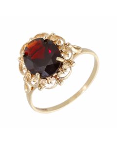 Pre-Owned 9ct Yellow Gold Garnet Solitaire Dress Ring