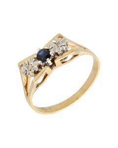Pre-Owned 9ct Gold Vintage Sapphire & Diamond Trilogy Ring