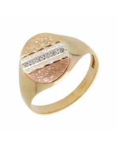 Pre-Owned 9ct Yellow Rose & White Gold Diamond Set Signet Ring
