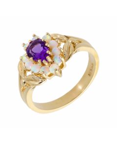 Pre-Owned 9ct Yellow Gold Amethyst & Opal Cluster Ring