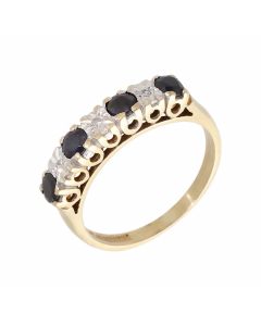 Pre-Owned 9ct Yellow Gold Sapphire & Diamond Half Eternity Ring