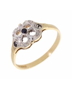 Pre-Owned 9ct Gold Sapphire & Diamond Vintage Style Dress Ring