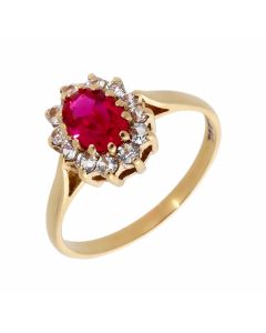 Pre-Owned 9ct Yellow Gold Synthetic Ruby & Spinel Cluster Ring