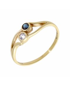 Pre-Owned 9ct Yellow Gold Sapphire & Diamond 2 Stone Twist Ring