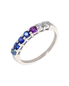 Pre-Owned 18ct Gold Sapphire Amethyst & Diamond Ombre Ring