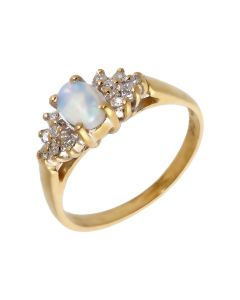 Pre-Owned 9ct Yellow Gold Opal & Diamond Cluster Ring
