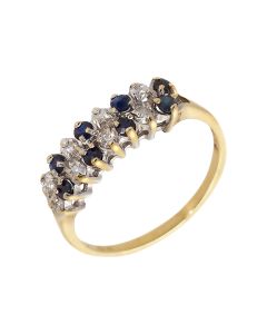 Pre-Owned 9ct Gold Sapphire & Diamond Double Row Dress Ring