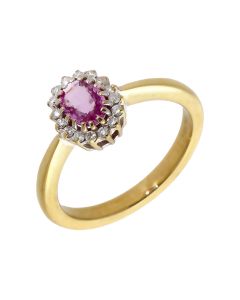Pre-Owned 9ct Yellow Gold Pink Topaz & Diamond Cluster Ring