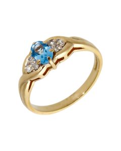 Pre-Owned 9ct Yellow Gold Blue Topaz & Diamond Dress Ring