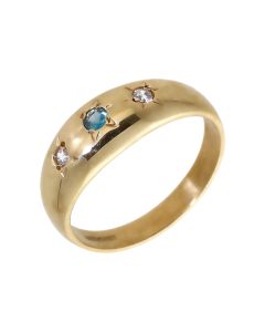 Pre-Owned 9ct Gold Blue & White Cubic Zirconia Trilogy Band Ring