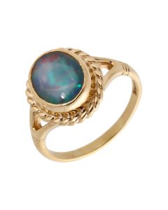 Pre-Owned 9ct Yellow Gold Synthetic Opal Solitaire Dress Ring