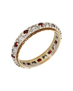 Pre-Owned 9ct Gold Red & White Cubic Zirconia Full Band Ring