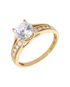 Pre-Owned 14ct Gold Cubic Zirconia Solitaire & Shoulders Ring