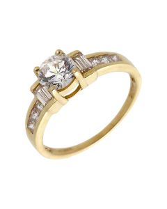 Pre-Owned 14ct Gold Cubic Zirconia Solitaire & Shoulders Ring
