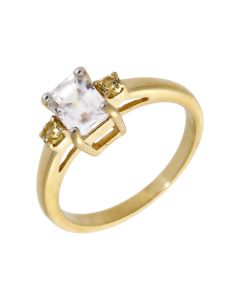 Pre-Owned 9ct Gold White & Yellow Topaz Trilogy Dress Ring