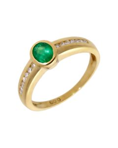 Pre-Owned 18ct Gold Emerald & Diamond Solitaire Dress Ring