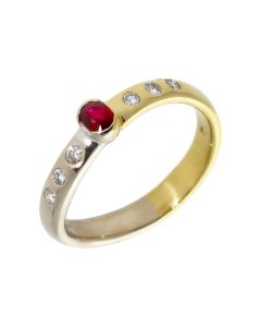 Pre-Owned 14ct Yellow & White Gold Ruby & Diamond Wave Ring