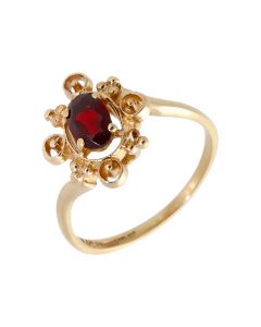 Pre-Owned 9ct Yellow Gold Garnet Solitaire Twist Dress Ring