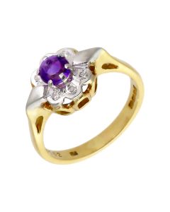 Pre-Owned 18ct Gold Vintage Amethyst & Diamond Cluster Ring