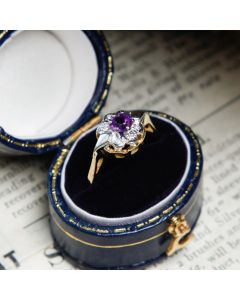 Pre-Owned Vintage 1972 18ct Gold Amethyst & Diamond Cluster Ring