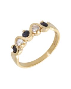 Pre-Owned 9ct Gold Sapphire & Cubic Zirconia Wave Dress Ring
