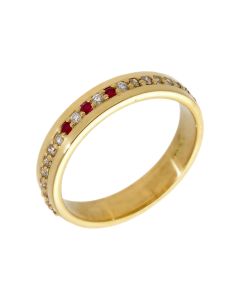 Pre-Owned 18ct Yellow Gold Ruby & Diamond Set Band Ring