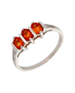 Pre-Owned 9ct White Gold Fire Opal Trilogy Ring