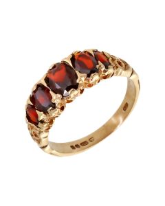 Pre-Owned 9ct Yellow Gold 5 Stone Garnet Dress Ring