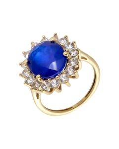 Pre-Owned 9ct Gold Synthetic Sapphire & Spinel Halo Cluster Ring