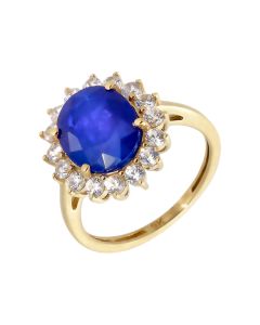 Pre-Owned 9ct Gold Synthetic Sapphire & Spinel Halo Cluster Ring