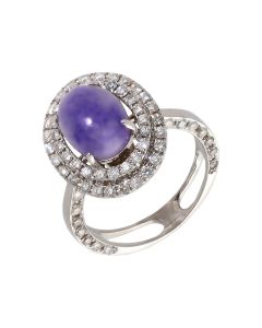 Pre-Owned 18ct White Gold Purple Jade & Diamond Ring Pendant