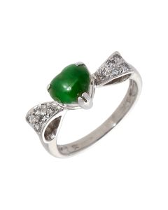 Pre-Owned 18ct White Gold Jade Heart & Diamond Bow Dress Ring