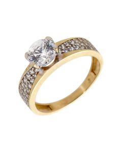 Pre-Owned 9ct Gold Cubic Zirconia Solitaire & Shoulders Ring