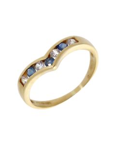 Pre-Owned 9ct Gold Blue & White Cubic Zirconia Wishbone Ring
