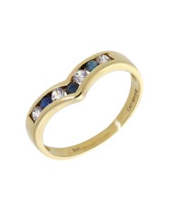 Pre-Owned 9ct Gold Sapphire & Cubic Zirconia Half Wishbone Ring