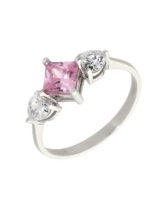 Pre-Owned 9ct Gold Pink & White Cubic Zirconia Trilogy Ring