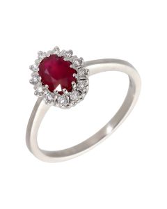 Pre-Owned 18ct White Gold Ruby & Diamond Cluster Ring