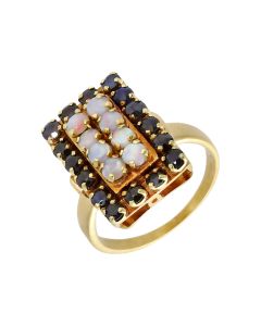 Pre-Owned 14ct Yellow Gold Sapphire & Opal Cluster Ring