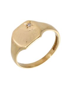 Pre-Owned 9ct Yellow Gold Diamond Set Sunburst Signet Ring