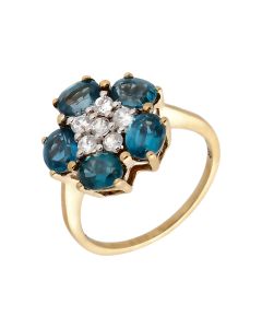 Pre-Owned 9ct Yellow Gold Blue Topaz & Spinel Cluster Ring