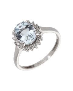 Pre-Owned 9ct White Gold Aquamarine & Diamond Cluster Ring