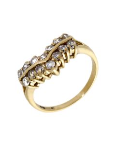 Pre-Owned 9ct Gold Cubic Zirconia Double Row Wishbone Ring