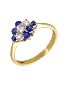 Pre-Owned 18ct Gold Triple Row Sapphire & Diamond Dress Ring