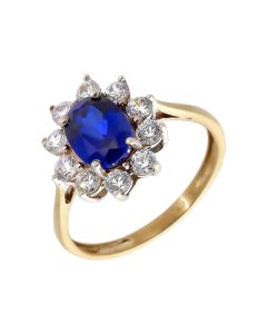 Pre-Owned 9ct Gold Synthetic Sapphire & Cubic Zirconia Ring