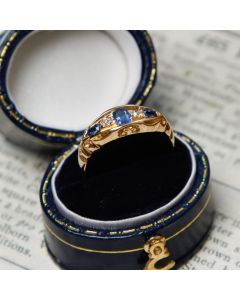 Pre-Owned Vintage 1910 18ct Gold Sapphire & Diamond Dress Ring