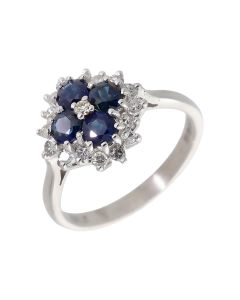 Pre-Owned 18ct White Gold Sapphire & Diamond Cluster Ring