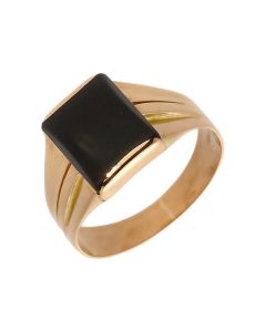 Pre-Owned 9ct Yellow Gold Vintage Style Onyx Signet Ring